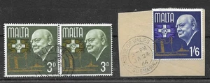 MALTA 1966 - CHURCHILL, 3d Horizontal Pair and 1/6- on piece. FU. - Picture 1 of 1