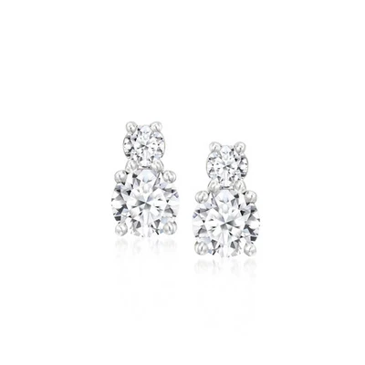 Ross-Simons 1.00 ct. t.w. Lab-Grown Diamond 2-Stone Earrings in Sterling Silver - Image 1 of 3