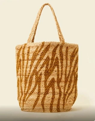 Bolso Shopper Accesorio Estampado Cebra Yute Usado Una Vez - Como Nuevo Foto 1 de 4