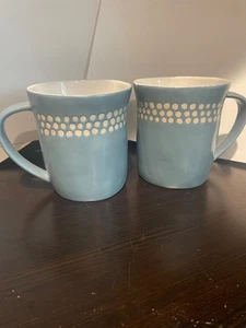Set of 2008 Light Blue 14oz Starbucks Mugs with White Polka Dots - Picture 1 of 4