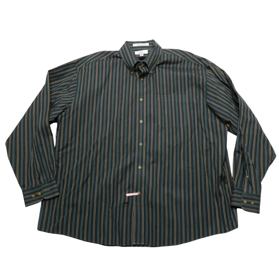 Camisa Oxford Masculina Enro 2XL Verde Listra Preta Sem Ferro Ponto Pinpoint Manga Longa - Imagem 1 de 4