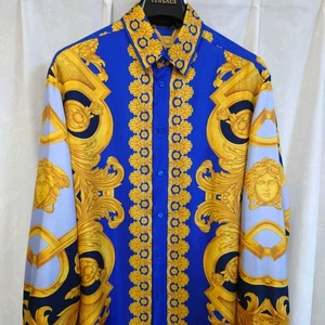 Versace Long Sleeve Shirt Multicolor Silk Barocco Men's From Japan - Picture 1 of 24