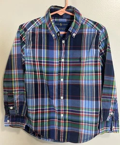 Ralph Lauren Polo Natural Stretch Boys Button Down Shirt Size 5 Plaid Preppy - Picture 1 of 6
