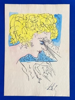 Сальвадор Дали (ручной работы) рисунок на антикварной бумаге подписанный и запечатанный. - Изображение 1 из 2