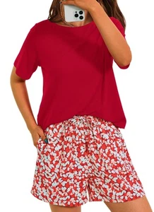 Women's Summer 2 Piece Outfits Lounge Sets Short Sleeve Tee Shirts Tops Blous... - Picture 1 of 9