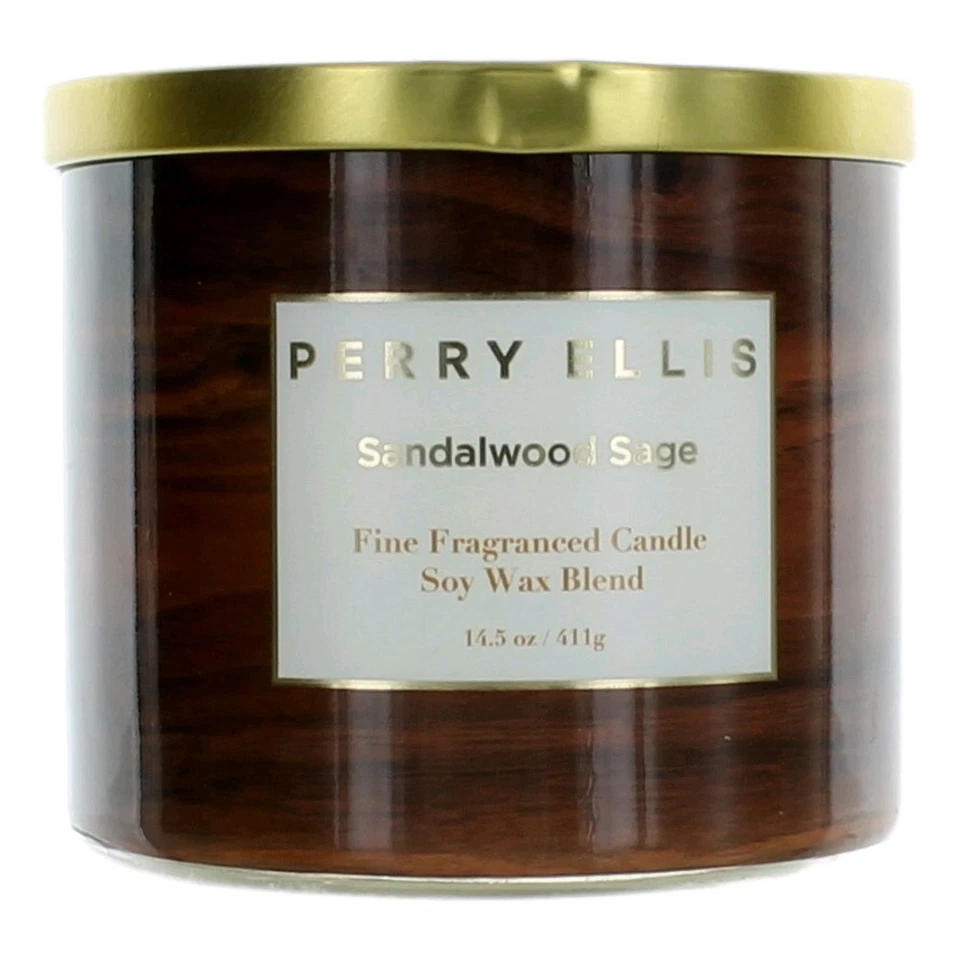 Perry Ellis Sandalwood Sage 3 Wick Candle Soy Wax Blend 14.5 Oz