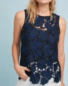 Anthropologie 9-H15 STCL Floral Sleeveless Top Small Lace Cut Out Tank Stretch - Picture 1 of 15