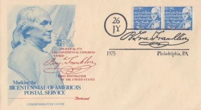 7c Benjamin Franklin pair US 1393D Fleetwood Cover Zayix Stamps 0325M0405 - Image 1 of 2