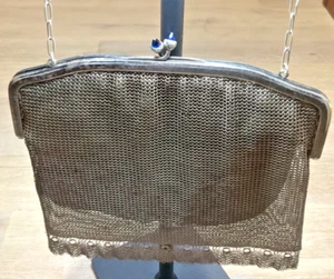 ANTIQUE ART DECO CHAIN MAIL MESH HAND BAG SILVER PLATED EVENING GLASS GEM CLASP - Picture 1 of 19