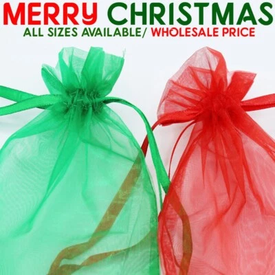 25 & 50 Christmas Organza Bags Party Favour Gift Jewellery Pouch Large Small UK - Image 1 of 3