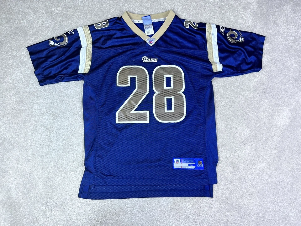Marshall Faulk St.Louis Rams 球衣 男孩 大号 蓝色 Nike Swoosh 复古 儿童 — 第 1/4 张图片