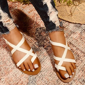 New Women's CrissCross Strappy Open Toe Boho Flat Slide Sandal Slingback Slip-On - Picture 1 of 12