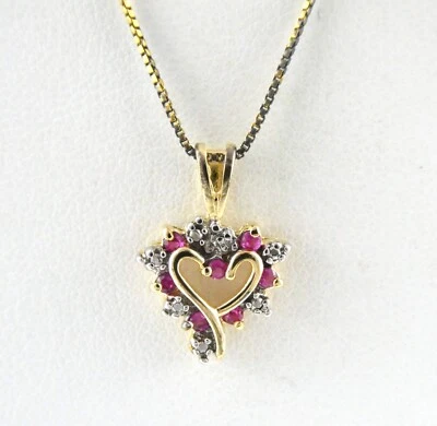 Ross Simons Gilded Sterling Silver Lab Ruby and Diamond Heart Pendant Necklace - Image 1 of 4