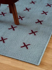 Antique Swedish Rug Blue Vintage Kilim Handmade Flat weave Boho Large Area Rug - Picture 1 of 4