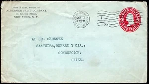 105 US TO CHILE PS STATIONERY ENVELOPE 1908 NY, NY - CONCEPCION - Picture 1 of 2