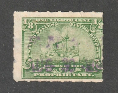 Scott # RB20, Used, VG, ⅛¢ Proprietary Battleship, Frank Nau & Co., New York, NY - Image 1 of 2