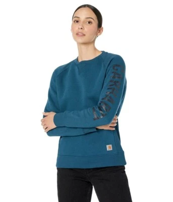 Sudadera Carhartt Peso Medio Logo Manga Gráfica Mujer 2X Azul Calce Relajado Nueva con Etiquetas Foto 1 de 4