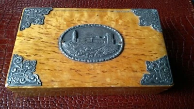 Caja de abedul Art Nouveau imperial alemana década de 1910 Karelia Masur 800 montada en plata Foto 1 de 4