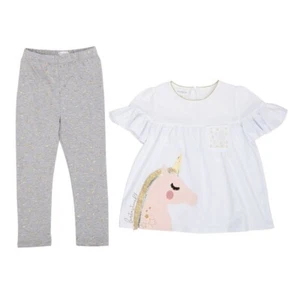 Mud Pie Boutique UNICORN Girls OUTFIT Legging Set Size 5T 5 Pink White Stars NEW - Picture 1 of 2