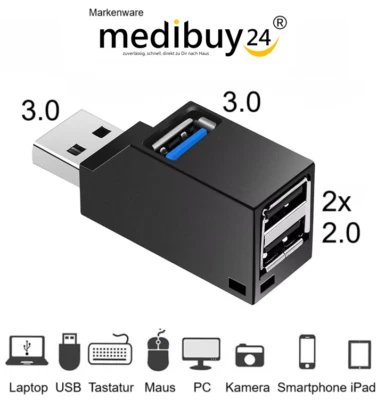 Mini USB 3.0 HUB 3 Port 2.0 USB Verteiler Adapter für PC Laptop Macbook Notebook - Bild 1 von 2