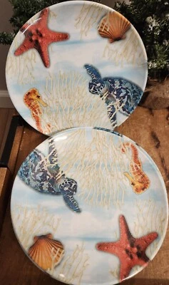 6 Better Homes and Gardens 9" Melamina Plástico Vida Marina Ensalada Plato Tortuga, Estrella Foto 1 de 4