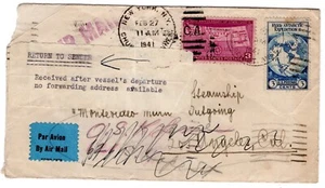 1941 Correo aéreo de Nueva York a vapor en Los Ángeles California con etiqueta de devolución al remitente - Imagen 1 de 2