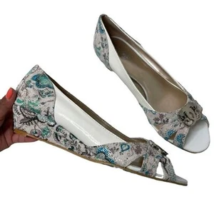 Sharif 1827 Multicolor Floral Wedge Leather Sandals Peep Toe New Sz 8.5 - Foto 1 di 11