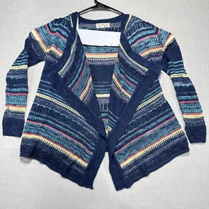 Pink Republic Lacey Knit Blue Tapestry Striped Wrap Sweater Shawl M 10/12 - Picture 1 of 12
