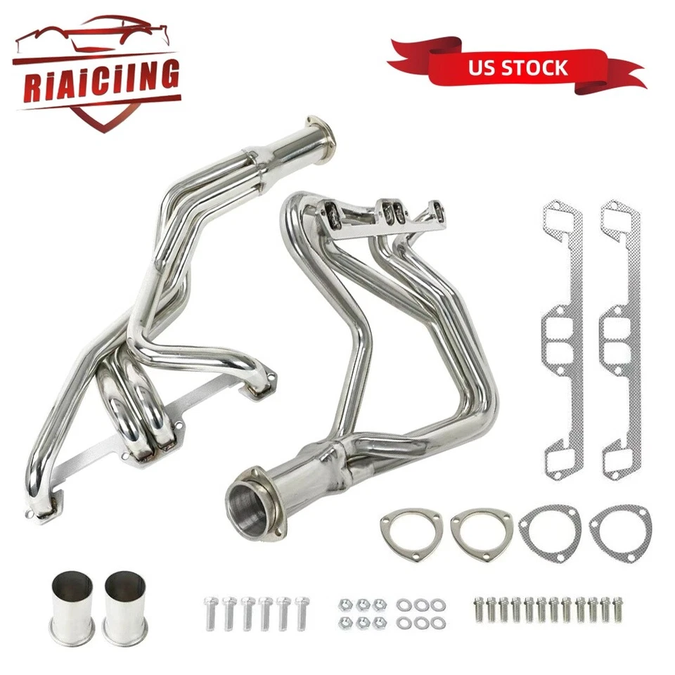 Par de cabezales de escape de tubo largo de acero inoxidable para Dodge 5.2 5.9 V8 1972-1991 pulido Foto 1 de 4