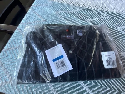 NEW Van Heusen Traveler Dress Shirt Mens XL (17-17.5) Black Check No Iron - Image 1 of 4