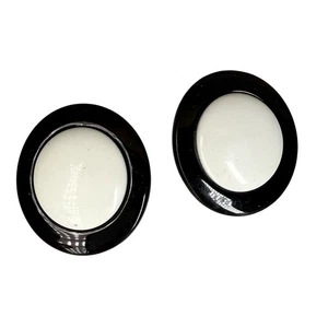Vintage Pierced Earrings Black & White 2 Tone Oval Plastic 1980’s - Picture 1 of 5