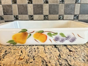 FIRE KING "GAY FAD" #410~ PEACH BLOSSOM FRUIT 1.5 QT. CASSEROLE BANKING DISH - Picture 1 of 7