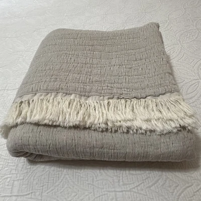 Piscatextil Throw Portugal Gauze Cottage 100% Cotton Blanket Taupe Light Gray - Image 1 of 4