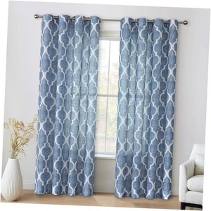 Linen Semi Sheer Curtains 96 Inches Long 2 Panels for Bedroom Living Room - Picture 1 of 7