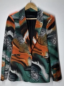 Decjuba Size 12 Linen Blazer Jacket Animal Print Leopard Zebra Multicolour - Picture 1 of 8
