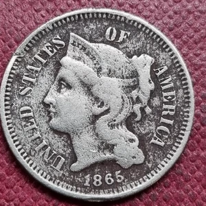 1865 Three Cent Piece Nickel 3c Circulated #96838 - Picture 1 of 2