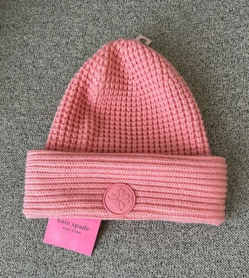 New! Kate Spade New York Women's Pink Wool Waffle-Knit Logo Beanie Hat OS KSNY - Image 1 of 4