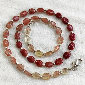 Andesine Labradorite Gem 7 to 9 mm Size Oval Nuggets 16.5" Necklace - Picture 1 of 8