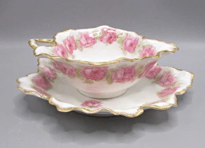 Haviland Drop Rose Mayonnaise & Underplate - Medium Pink Roses - Schleiger 55 - Picture 1 of 8