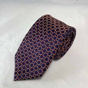 Countess Mara 100% Silk Necktie Navy Blue Orange Woven Geometric ~ 3.25" - Picture 1 of 7