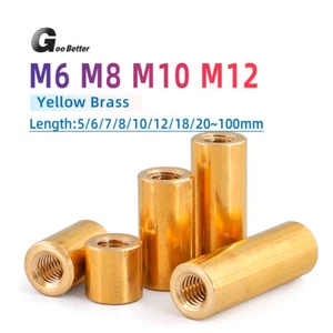 Threaded Sleeve Rod Bar Stud Round Connector Nut Brass Long Nuts M6 M8 M10 M12 - Picture 1 of 102