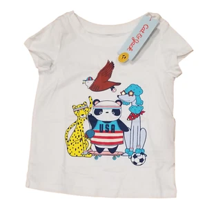 CAT & JACK Girls' Short Sleeve USA Animals  Graphic T-Shirt In White, 12M - Picture 1 of 1