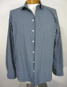 Neiman Marcus 100% Cotton Long Sleeve Men Shirt L Large Checks Blue White - Picture 1 of 12