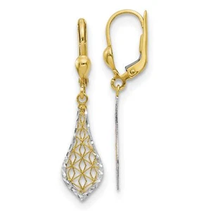 10k Yellow Gold Fancy Leverback Earrings - Picture 1 of 7