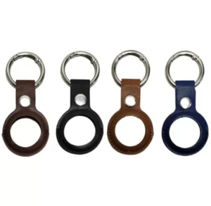 Apple AirTag Holder Onn. Holder Carabiner-Style Ring 4 Count Vegan Leather Brown - Photo 1 sur 4