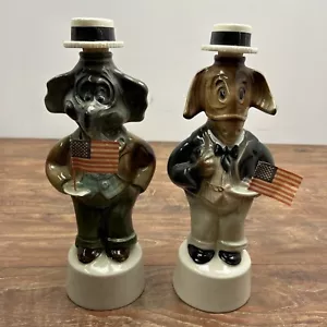 1960 Jim Beam Elephant Donkey Decanter Set Complete Hat Flag Republican Democrat - Picture 1 of 17
