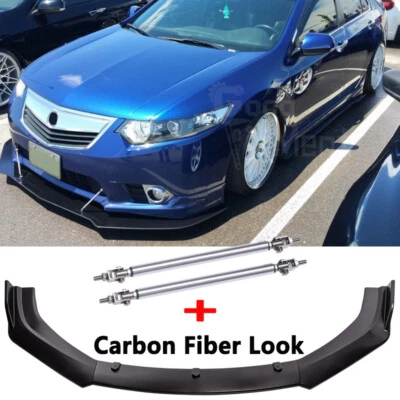 Alerón divisor de labios delantero de fibra de carbono para Acura TSX 2009-2014 3 piezas + varillas de puntal Foto 1 de 4