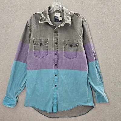 Camisa De Colección Wrangler Hombres Abotonada 16 Brushpopper Gris Bloque de Color Cuello Azul Foto 1 de 4