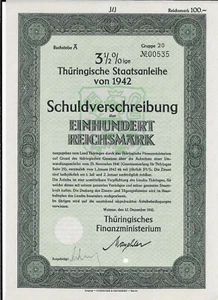 GERMANY,NAZI GERMANY 100 REICHSMARK 1942 UNC 00535,NAZI GERMANY BOND ISSUE OF TH - Picture 1 of 2