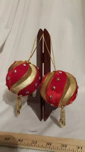 Vintage Red & Gold  Christmas Tree Ornament Satin Sequins Handmade  - Picture 1 of 5